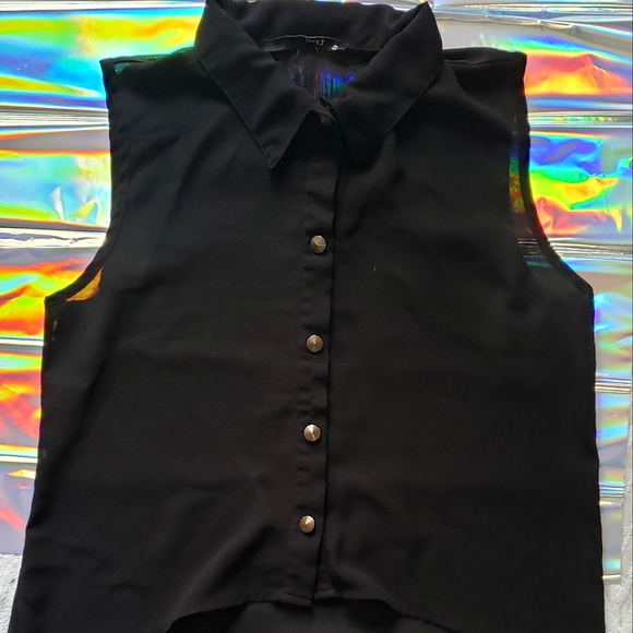 (2 for $10) Sheer Black Love J Sleeveless Blouse - Picture 3 of 5